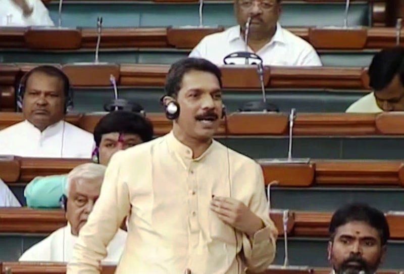 A photo of Nalin Kumar Kateel taken while he was giving a speech in the Lok Sabha