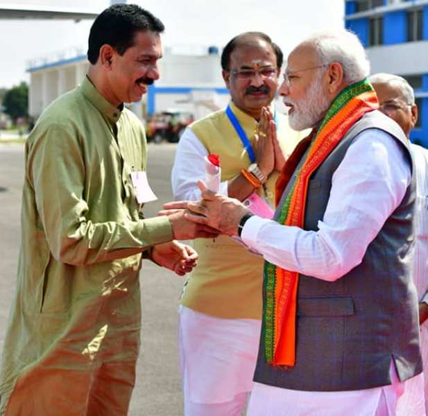 A photo of Nalin Kumar Kateel with Prime Minister Narendra Modi