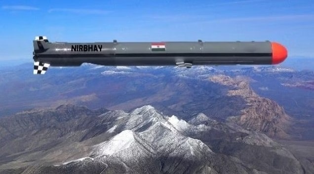 A photo of the Nirbhay missile taken while it was being tested by the armed forces