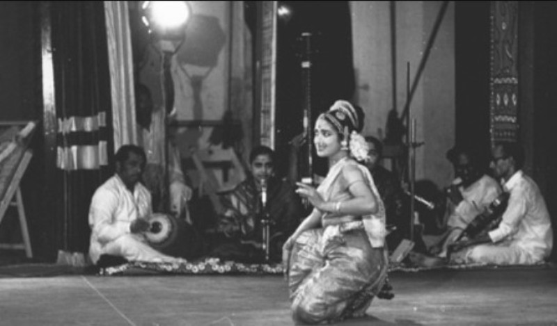 A photo of Padma Subrahmanyam during a dance performance