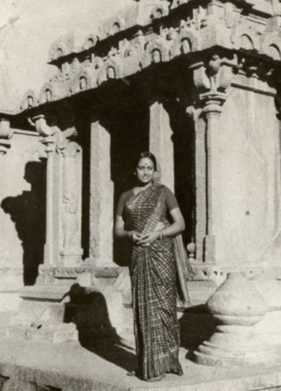 A photo of Padma Subrahmanyam during her trip to a temple
