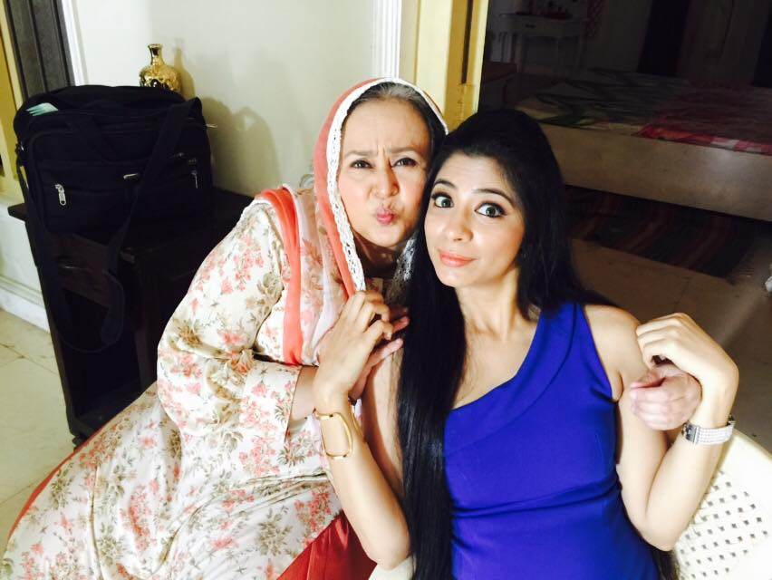 A photo of Snehal Rai (right) on the sets of a TV show