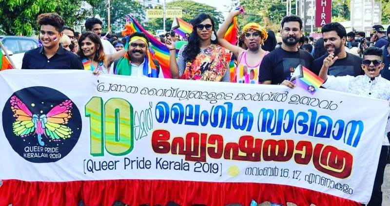 A photograph of Praveen Nath (extreme right) attending a Queer Pride march