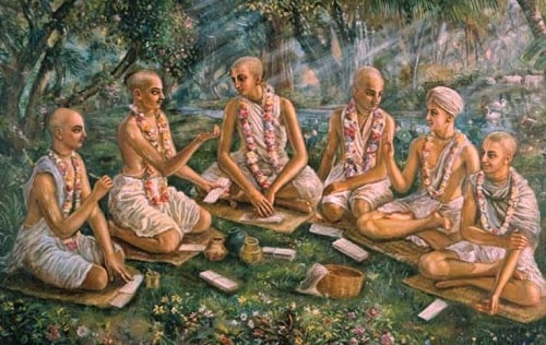 A picture of Chaitanya Mahaprabhu's six Goswamis