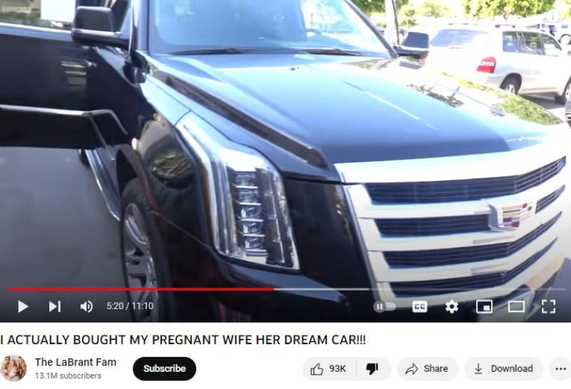 A screenshot from the vlog in which Cole LaBrant gifted Savannah a Cadillac Escalade