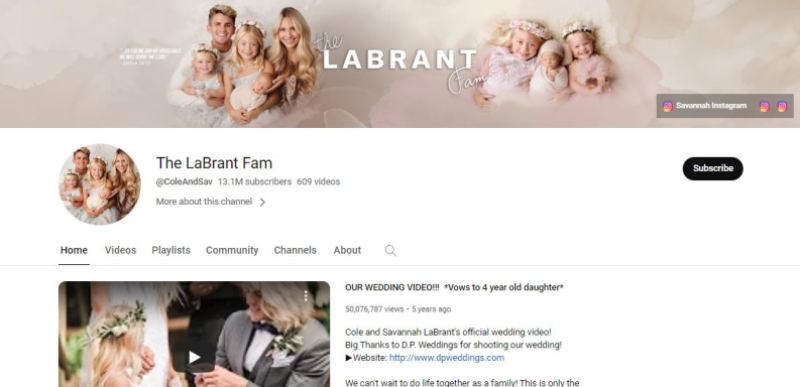 A screenshot of The LaBrant Fam YouTube page