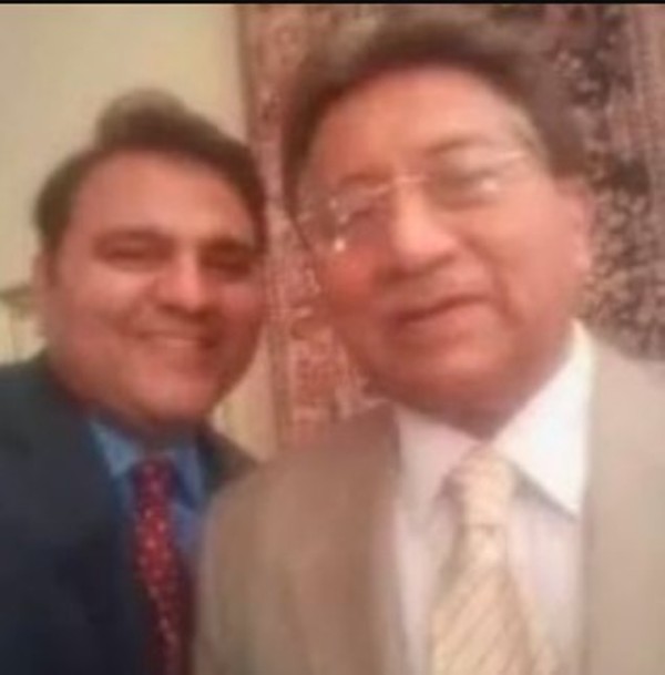 A selfie of Fawad Chaudhry (left) with Pervez Musharraf