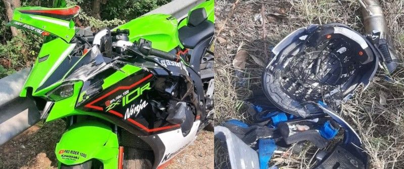 Agastya Chauhan's bike and helmet were severely damaged in the accident