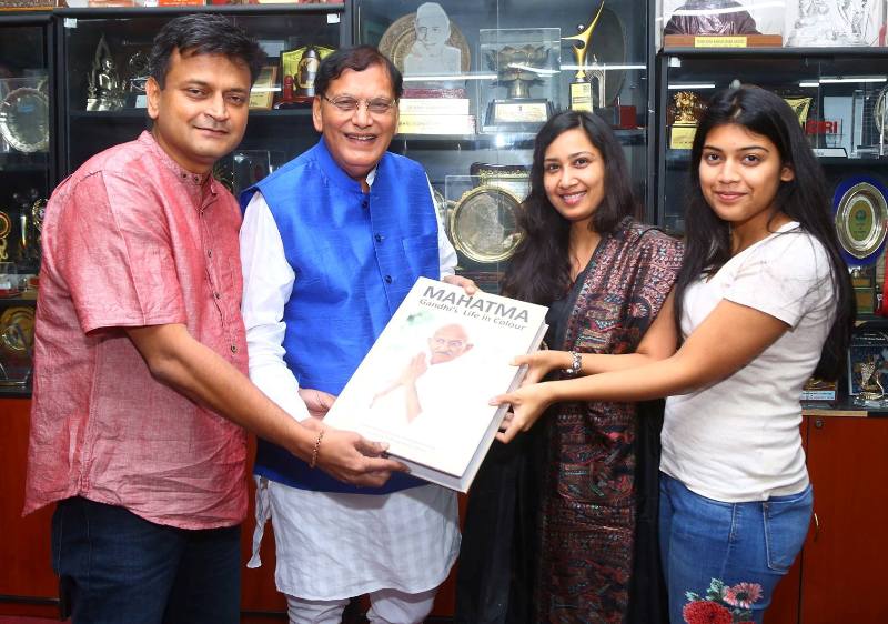 Ajay Alok with his wife, Geetika Kaushik Sinha (second from right) and his daughter, Manya Sinha