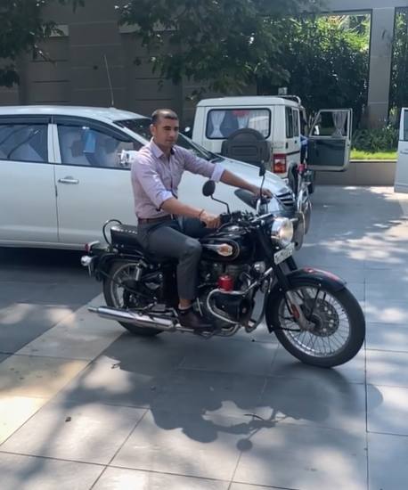 Ajay Thakur riding on his Royal Enfield
