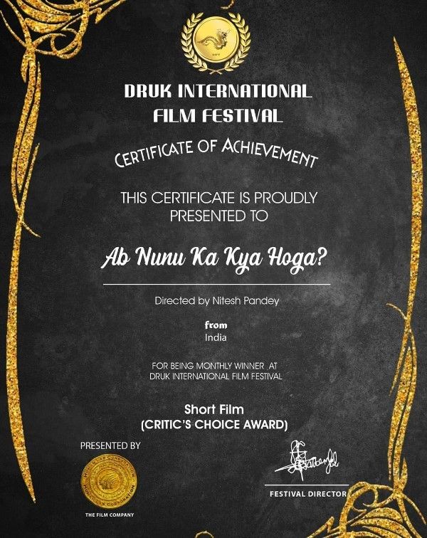 An award won by Nitesh Pandey's short film Ab Nunu Ka Kya Hoga
