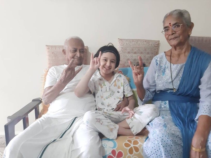 Angad Maholay with his grandparents