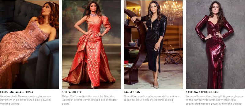 Bollywood celebrities showcasing Monisha Jaising's designs