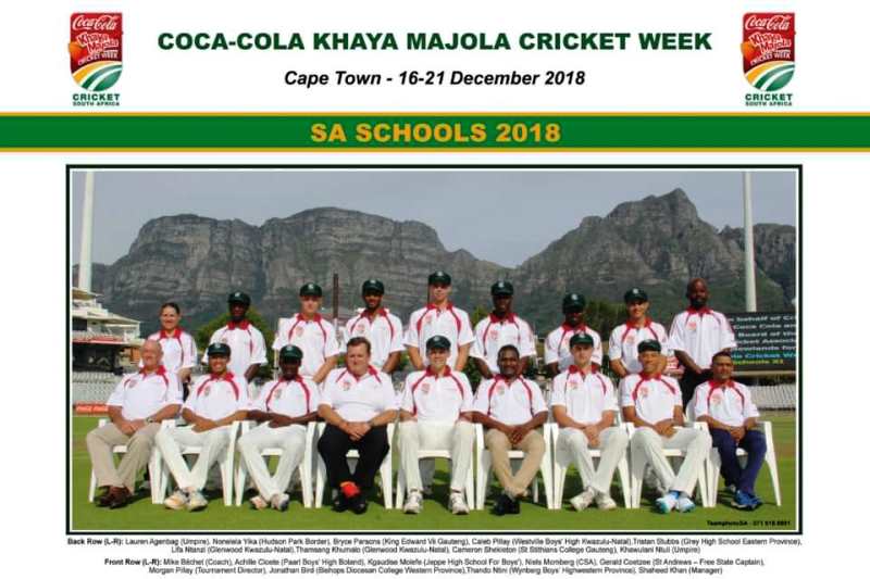 Eastern Province (EP) U19 team for the 2018 Coca-Cola Khaya Majola Week featuring Tristan Stubbs (in the centre in the back row)