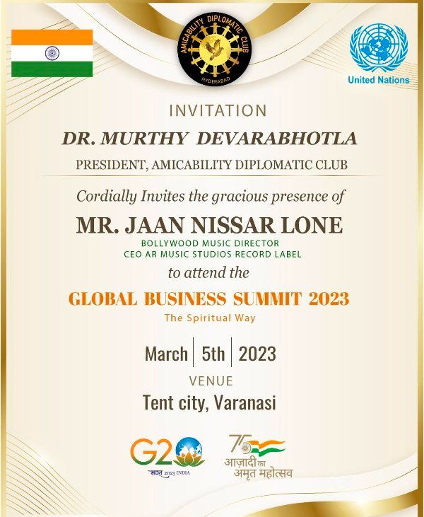 Jaan Nissar Lone's invitation to Global Business Summit 2023