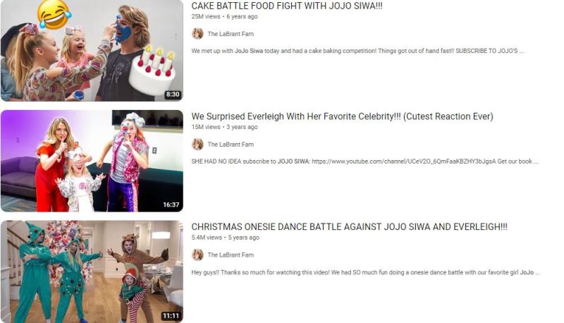 JoJo Siwa featured on the LaBrant Fam YouTube channel