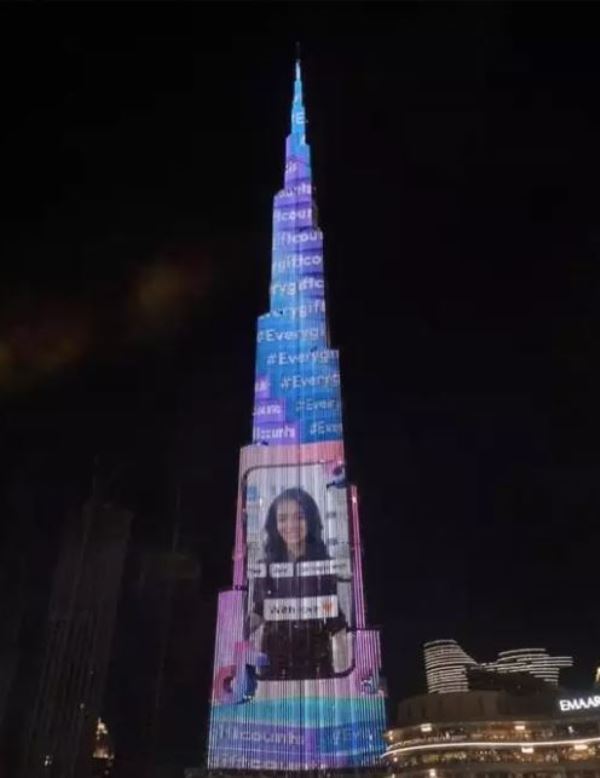 Jumana Khan's picture on Burj Khalifa's lit-up facade