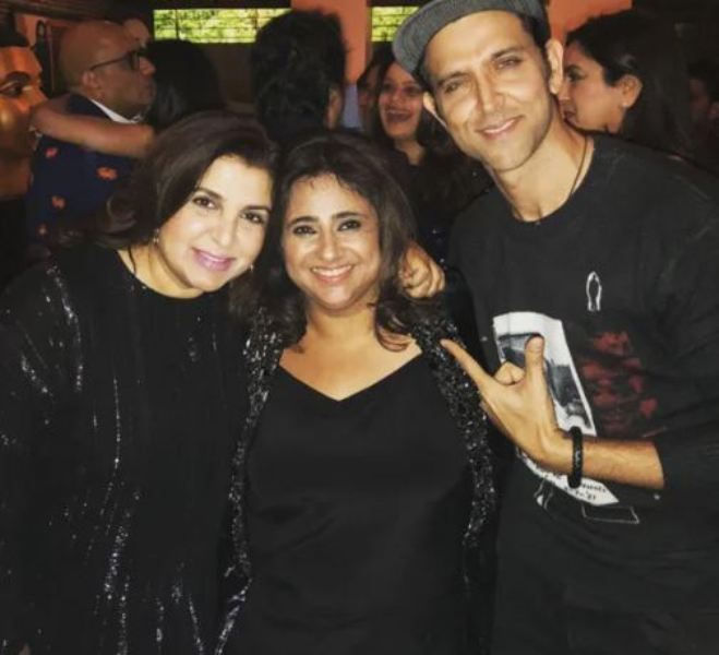 Kaajal Anand at her 50th birthday party with Hrithik Roshan and Farhan Khan