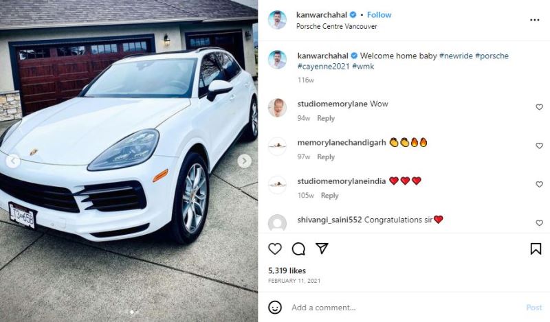 Kanwar Chahal's Instagram post about his car, Porsche Cayenne