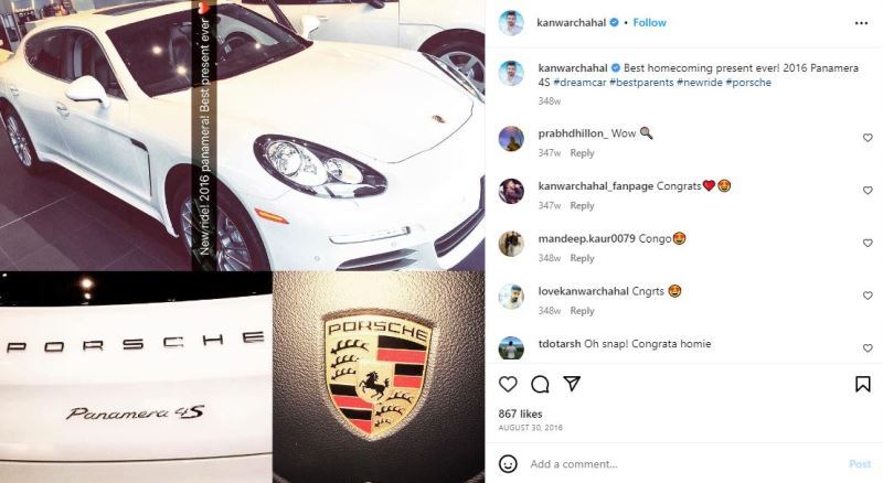 Kanwar Chahal's Instagram post about his car, Porsche Panamera 4S