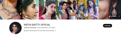 Krithi Shetty's YouTube channel