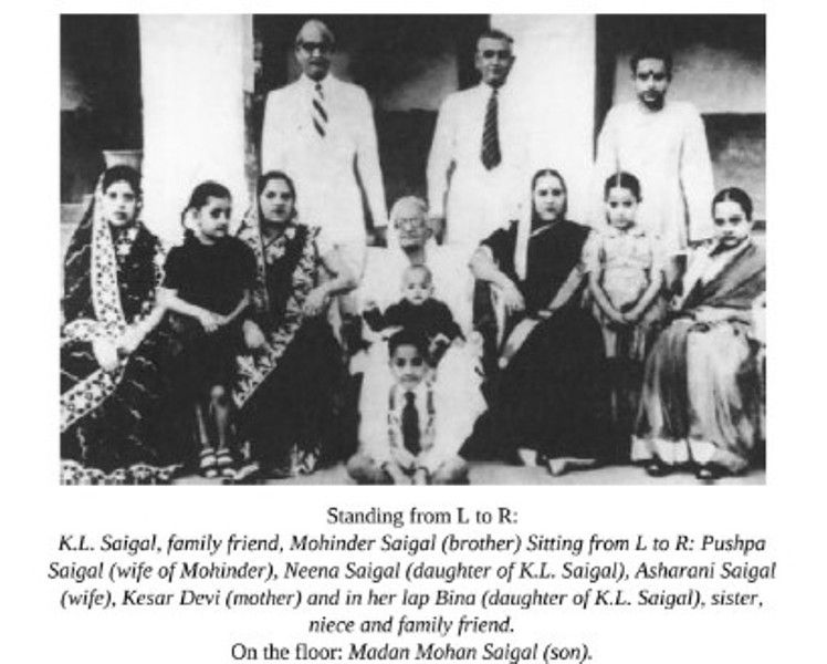 Kundan Lal Saigal (standing in extreme left) with his family
