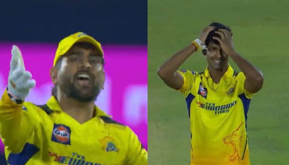 MS Dhoni loses his cool at Matheesha Pathirana during an IPL match against Rajasthan Royals in April 2023