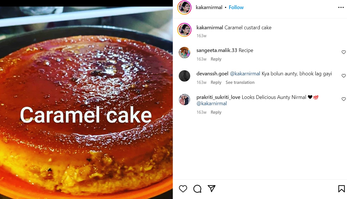 Nirmal Kakar’s Instagram post about baking cake