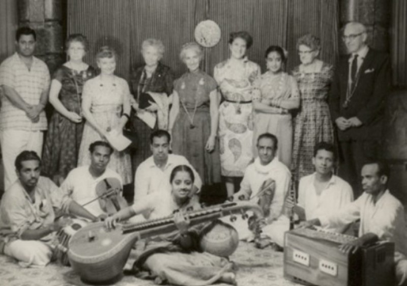 Padma Subrahmanyam (standing, third from right) with her singing group and foreign dignitaries