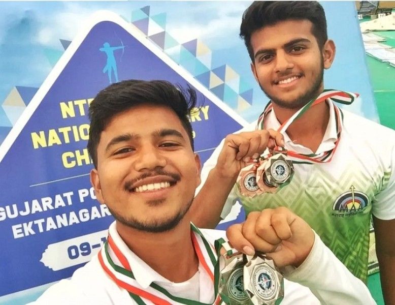 Prathamesh Jawkar with his medals (right) at 29th NTPC Senior Indian Round and 42nd NTPC Senior Recurve Tournament