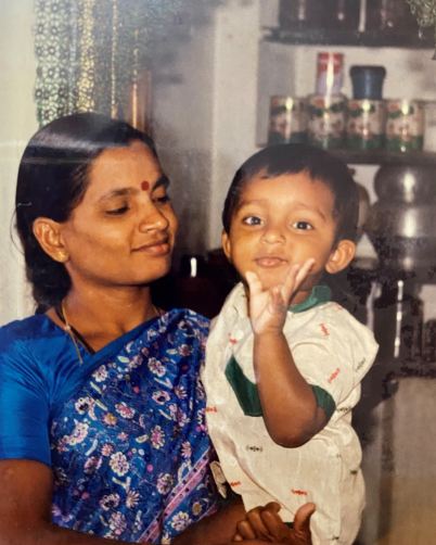 Priyadarshi Pulikonda in childhood with his mother