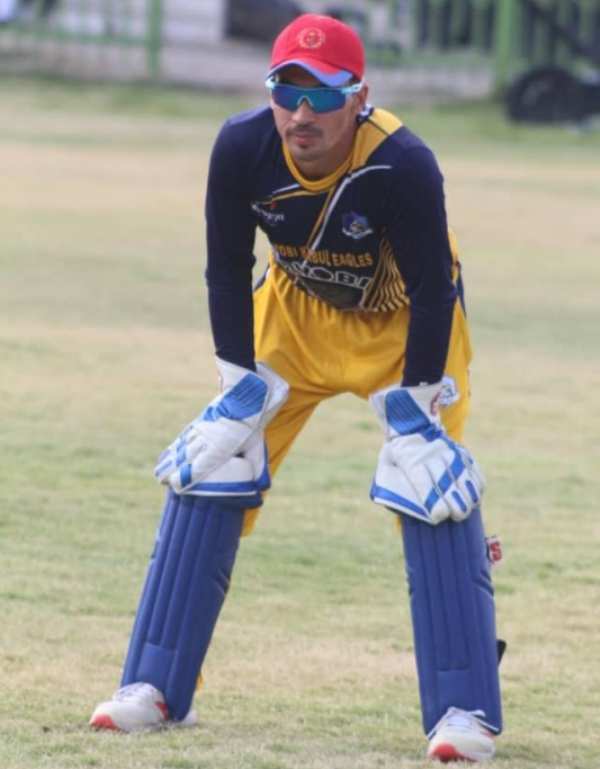 Rahmanullah Gurbaz during a wicketkeeping practice session