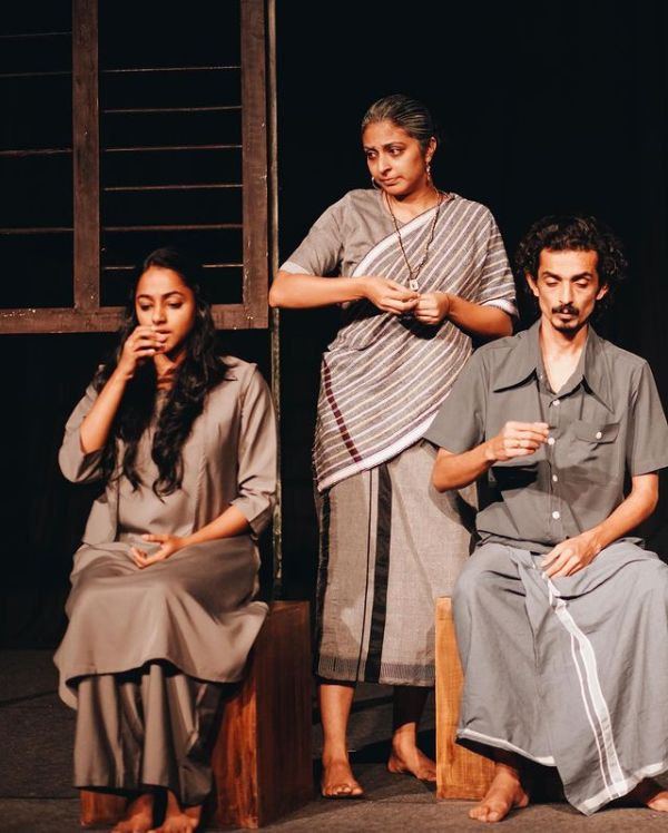 Rajesh Madhavan (extreme right) in a still from the theatrical production 'A Very Normal Family' (2019)