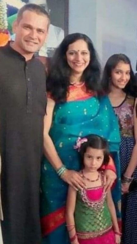 Sameer Dharmadhikari with his wife, Aparna, and daughters