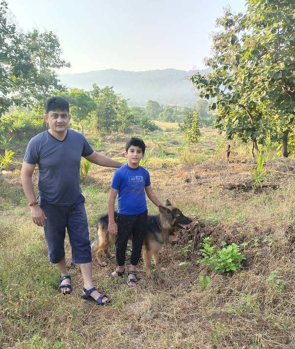 Sanjeev Tyagi and his son Meherr Tyagi at a farmhouse in Alibag, Maharashtra