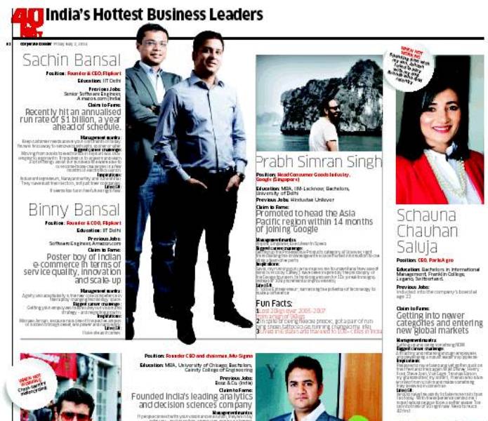 Schauna Chauhan in the news article '40 Under Forty' of The Economic Times
