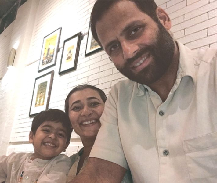 Schauna Chauhan with her husband and son