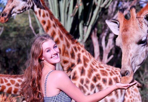 Sienna Weir feeding a Giraffe