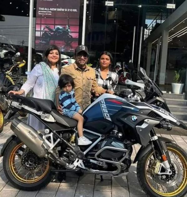 Soubin Shahir, along with his family, after buying BMW R 1250 GS Adventure