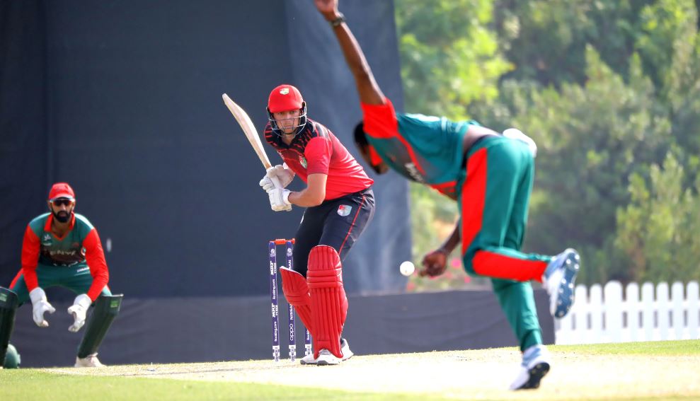 Tim David in action against Kenya at the 2019 ICC Men’s T20 World Cup Qualifiers in the United Arab Emirates