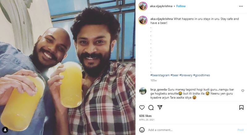 Vijay Krishna's Instagram post about drinking beer