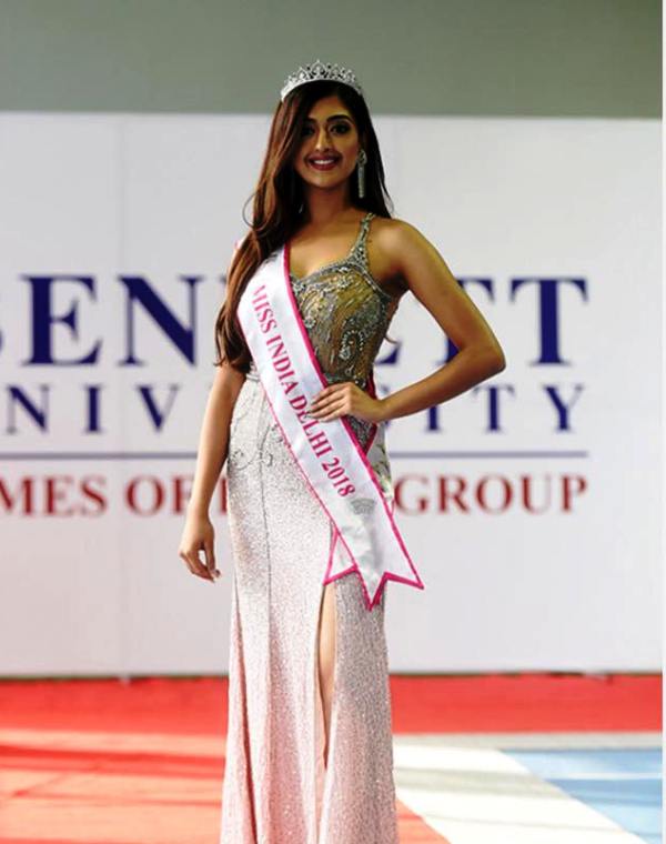 A photo of Gayatri Bhardwaj taken after she had won Miss India Delhi (2018)