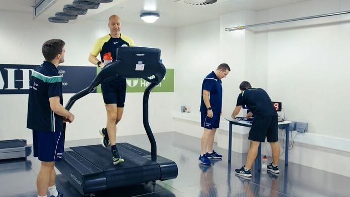 Anthony Taylor (on treadmill) training before 2022 FIFA World Cup held in Qatar