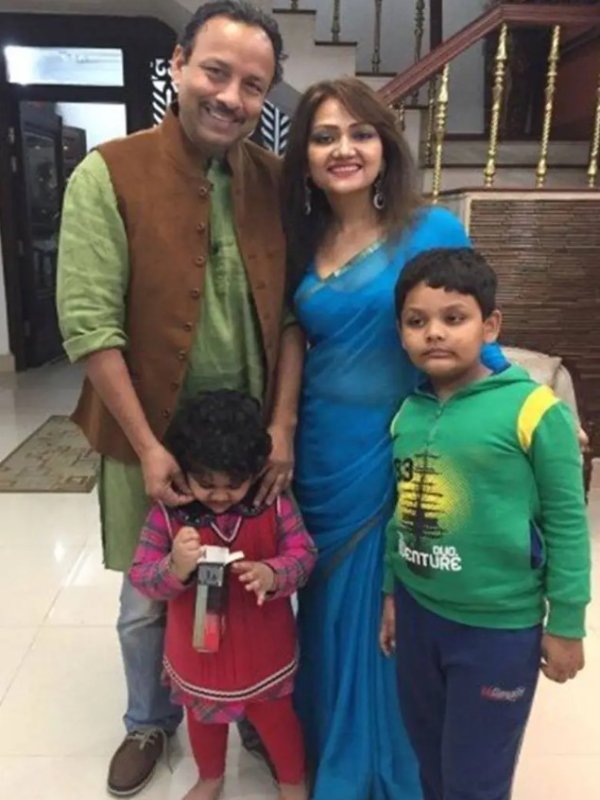 Anurag Bhadouria with his wife, Anupama Raag, his son, and daughter
