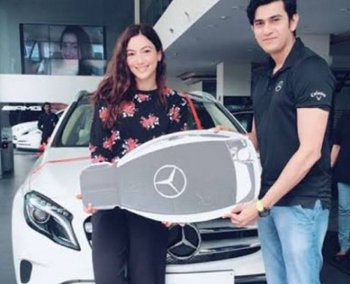 Gauahar Khan with her Mercedes car