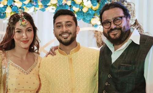 Gauahar Khan with her husband and father-in-law