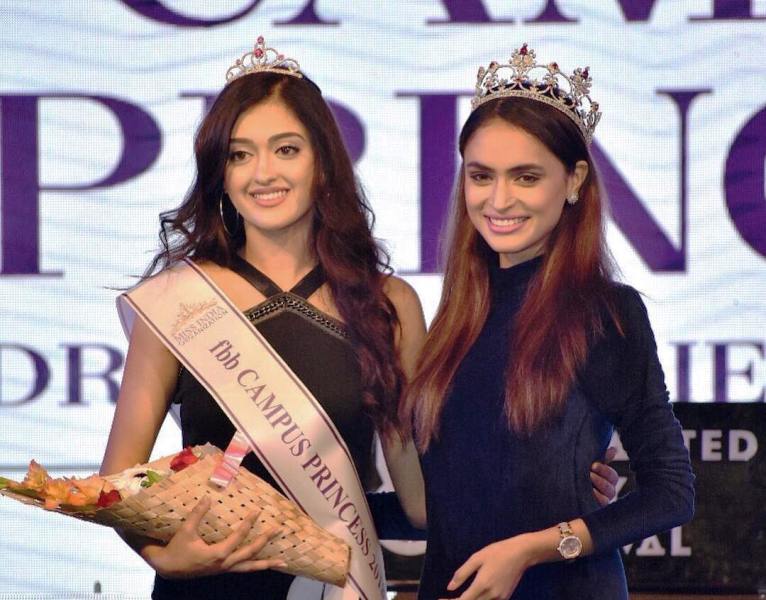 Gayatri posing for a photo after winning the fbb Campus Princess (2018)