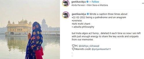 Geetika Vidya Ohlyan's Instagram post