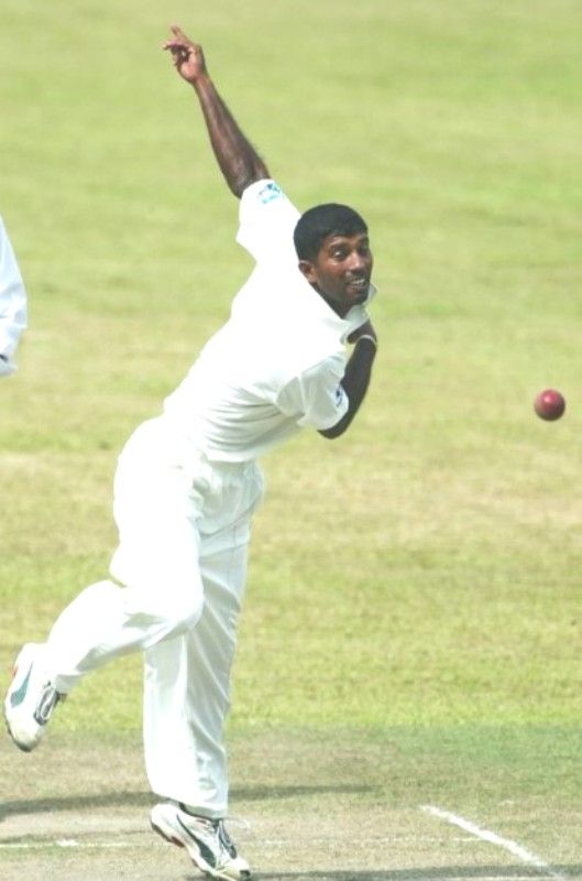 Kumar Dharmasena bowling in his debut test match