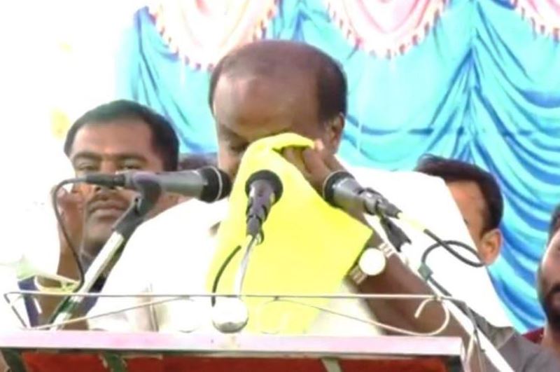 Kumaraswamy shedding tears in Mandya, recalling the election loss faced by his son